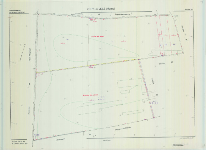 Vitry-la-Ville (51648). Section ZP échelle 1/2000, plan remembré pour 1999, plan régulier (calque)