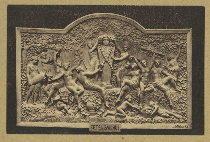 REIMS. 14  Fête de Bacchus , bas-relief sculpté dans la craie / Nivolet 82. Collection Champagne Pommery et Greno 