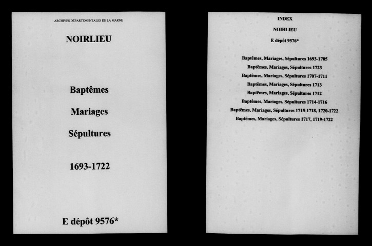 Noirlieu. Baptêmes, mariages, sépultures 1693-1722