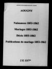 Aougny. Naissances, mariages, décès, publications de mariage 1853-1862