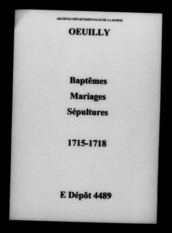 Oeuilly. Baptêmes, mariages, sépultures 1715-1718