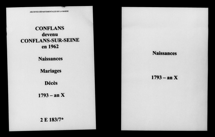 Conflans. Naissances, mariages, décès 1793-an X