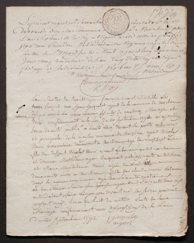 Noirlieu. Publications de mariage an II-1927