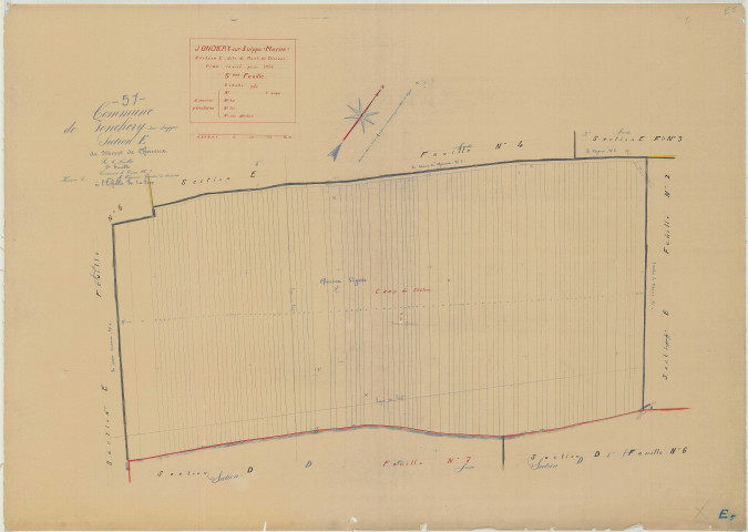 Jonchery-sur-Suippe (51307). Section E5 échelle 1/2000, plan mis à jour pour 1934, plan non régulier (papier)