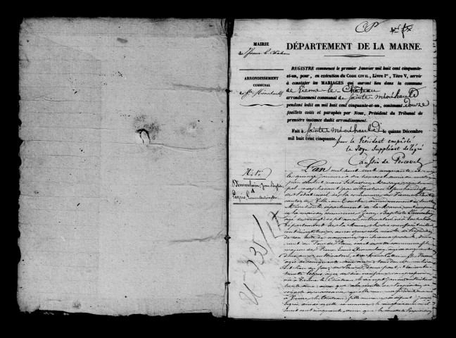 Vienne-le-Château. Mariages 1851-1870