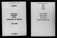 Ormes. Naissances, mariages, décès, publications de mariage 1873-1882