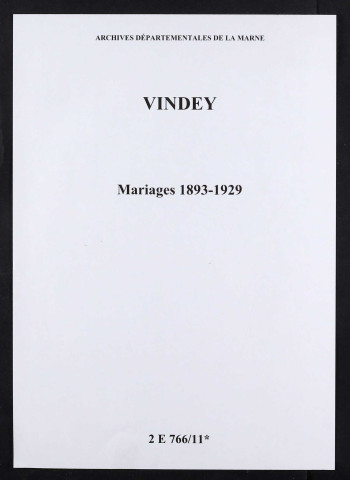Vindey. Mariages 1893-1929