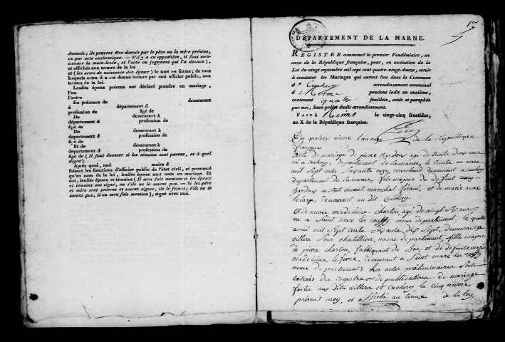 Cuchery. Mariages an XI-1812