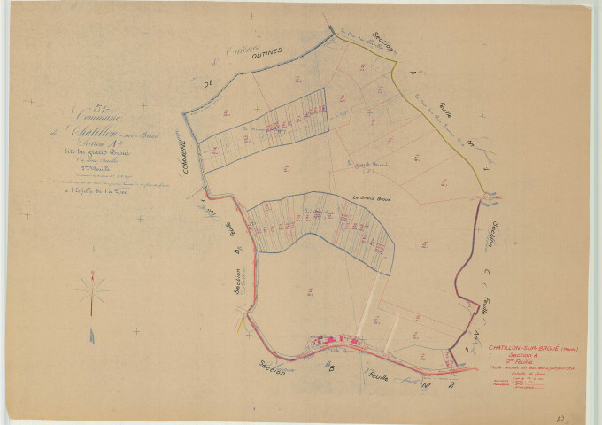 Châtillon-sur-Broué (51135). Section A2 échelle 1/2000, plan mis à jour pour 1954, plan non régulier (papier)