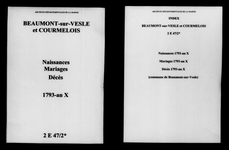 Beaumont-sur-Vesle. Naissances, mariages, décès 1793-an X