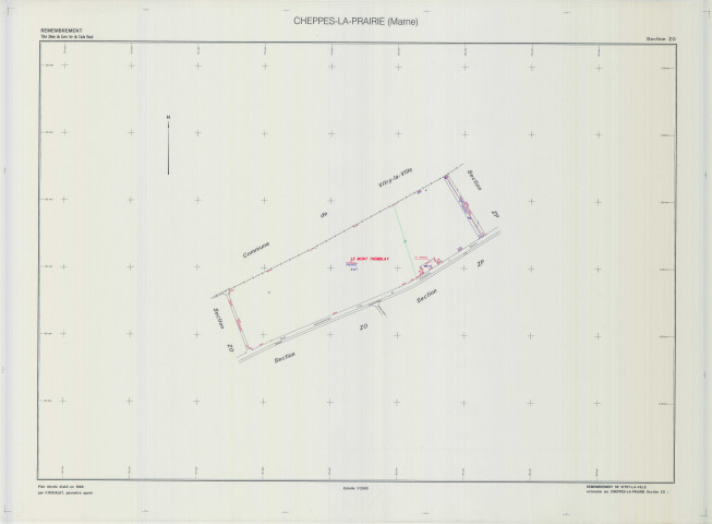 Cheppes-la-Prairie (51148). Section ZO échelle 1/2000, plan remembré pour 1999 (remembrement Vitry-la-Ville), plan régulier (calque)