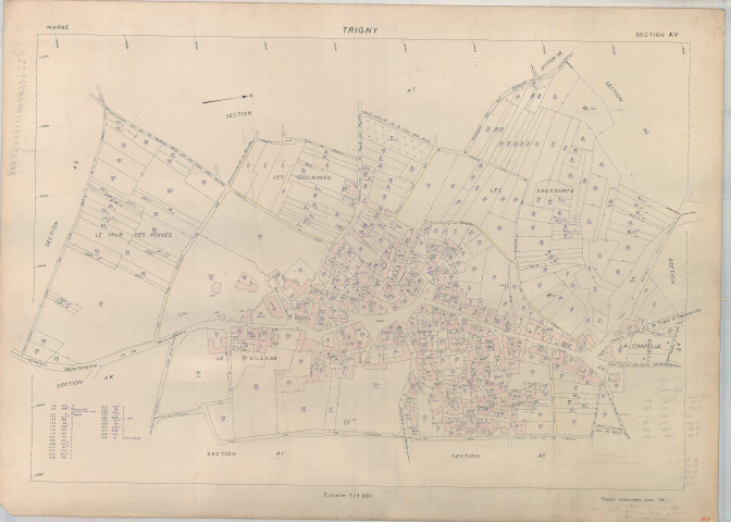 Trigny (51582). Section AV échelle 1/1000, plan renouvelé pour 1962, plan régulier (papier armé).