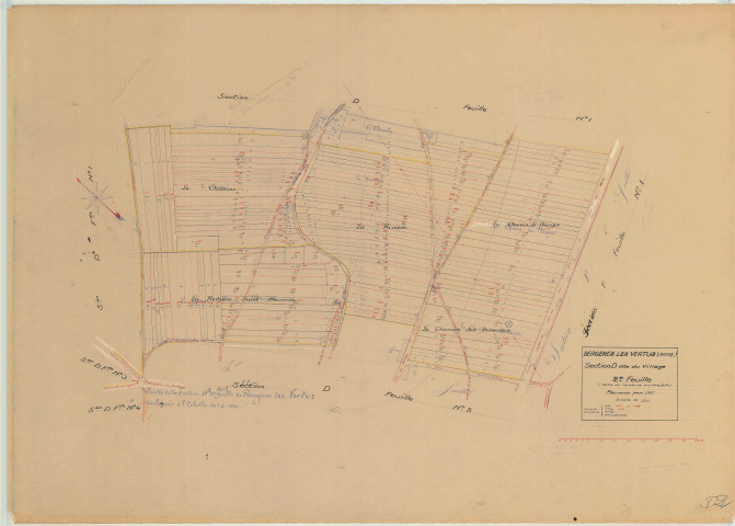 Bergères-lès-Vertus (51049). Section D2 échelle 1/1250, plan révisé pour 1937, plan non régulier (papier)