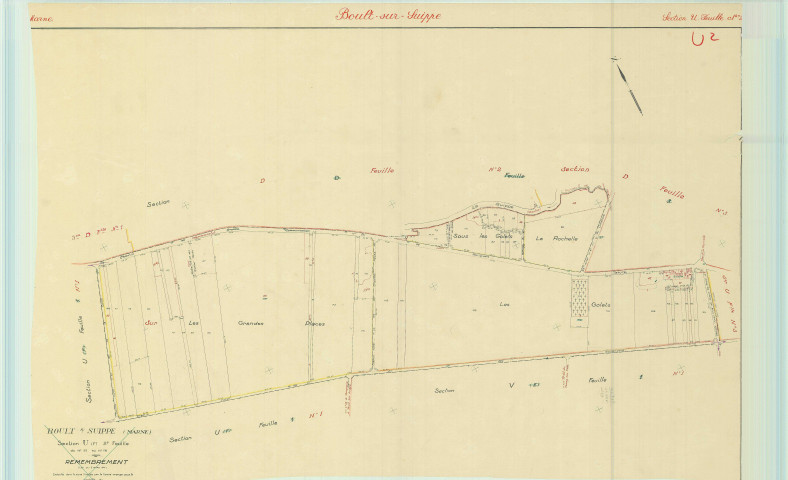 Boult-sur-Suippe (51074). Section U2 échelle 1/2000, plan remembré pour 1953, plan régulier (papier).