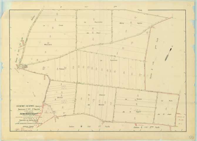 Somme-Suippe (51546). Section U3 échelle 1/2000, plan remembré pour 1957, plan régulier (papier)