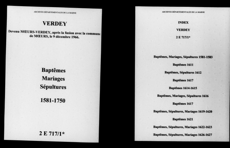Verdey. Baptêmes, mariages, sépultures 1581-1750