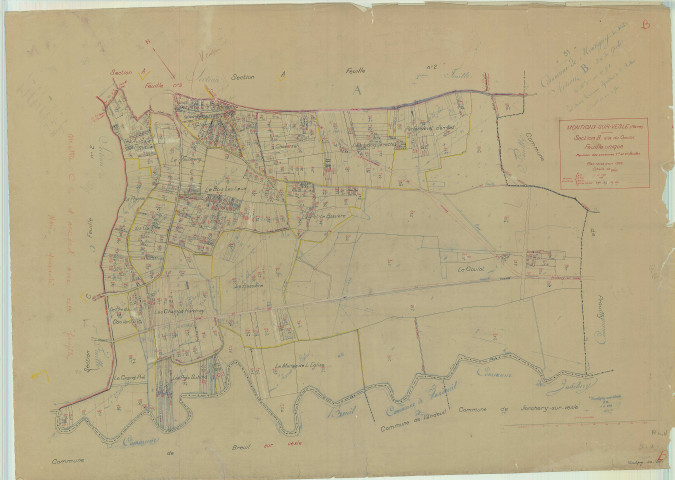 Montigny-sur-Vesle (51379). Section B échelle 1/2500, plan mis à jour pour 1936, plan non régulier (papier).