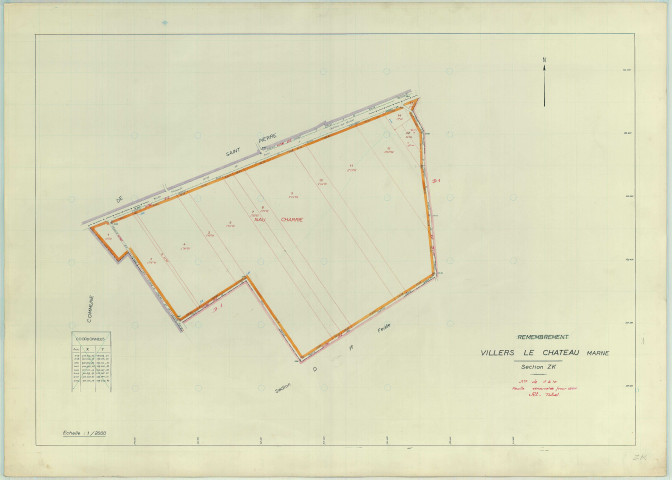 Villers-le-Château (51634). Section ZK échelle 1/2000, plan remembré pour 1964, plan régulier (papier armé)