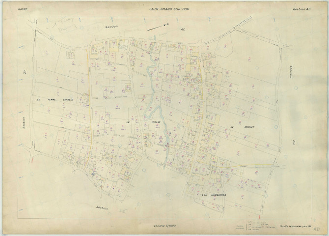 Saint-Amand-sur-Fion (51472). Section AD échelle 1/1000, plan renouvelé pour 1960, plan régulier (papier armé)