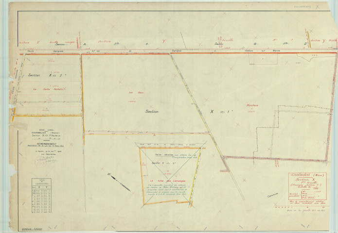 Val-de-Vesle (51571). Section X1 échelle 1/2000, plan remembré pour 1952, ancienne commune de Courmelois (51189), plan régulier (papier).