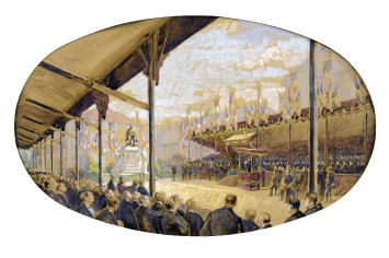 L’inauguration en grande pompe du monument Léon Bourgeois, place Juliette-Récamier, par le président de la République Albert Lebrun le 28 mai 1933.  [Musées de Châlons-en-Champagne, inv. 970.4.1]