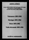 Arzillières. Naissances, mariages, décès et tables décennales des naissances, mariages, décès 1893-1902