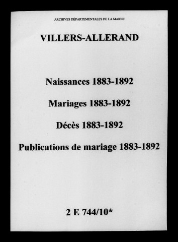 Villers-Allerand. Naissances, mariages, décès, publications de mariage 1883-1892