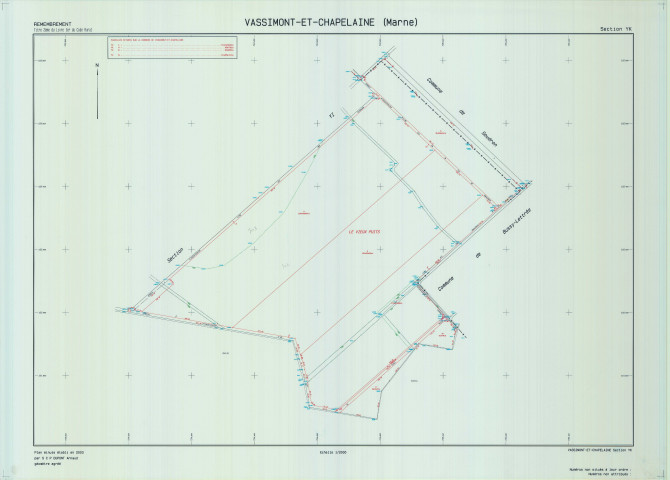 Vassimont-et-Chapelaine (51594). Section YK échelle 1/2000, plan remembré pour 01/01/2003, plan régulier de qualité P5 (calque)