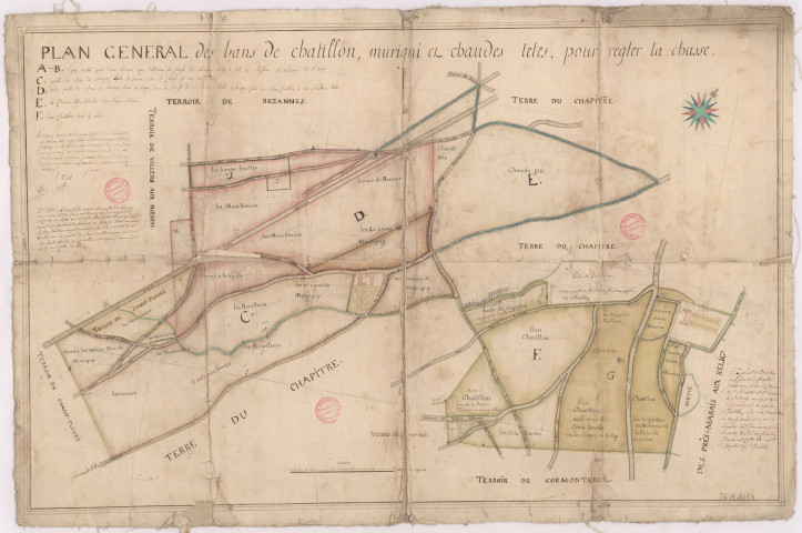 Plan général des bans de Chatillon, murigni et chaudes tetes, pour régler la chasse (1768), Villain