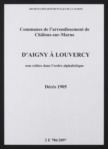 Communes d'Aigny à Louvercy de l'arrondissement de Châlons. Décès 1905
