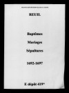 Reuil. Baptêmes, mariages, sépultures 1692-1697
