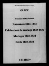 Olizy. Naissances, publications de mariage, mariages, décès 1823-1832