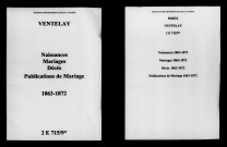 Ventelay. Naissances, mariages, décès, publications de mariage 1863-1872
