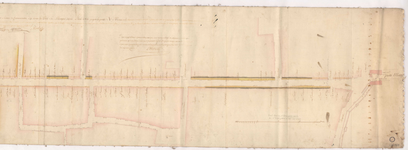 Châlons. Route nationale n° 3. Plan de la rue de la Marne depuis l'hôtel de Ville jusqu'à la porte de Marne, 1754.