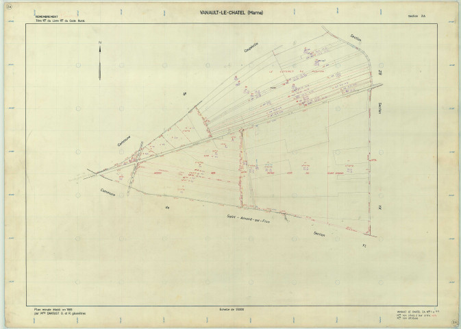 Vanault-le-Châtel (51589). Section ZA échelle 1/2000, plan remembré pour 1965, plan régulier (papier armé)