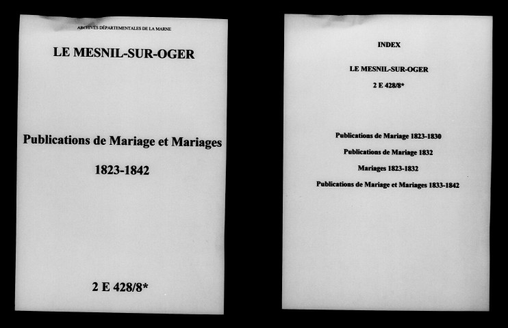 Mesnil-sur-Oger (Le). Publications de mariage, mariages 1823-1842