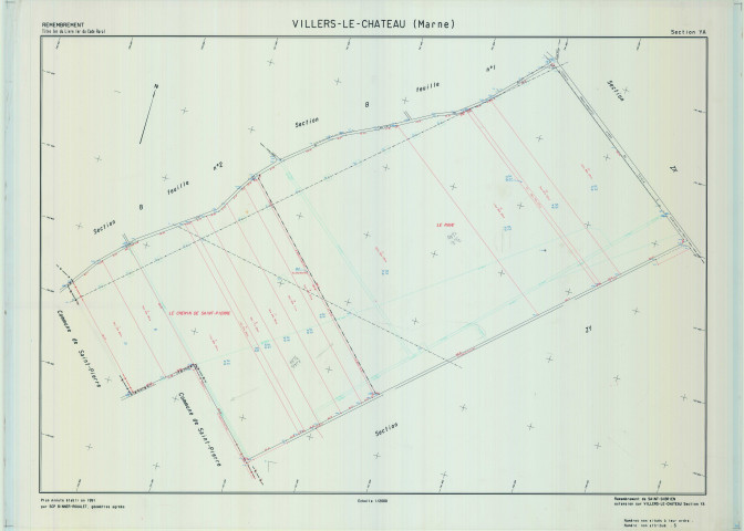 Villers-le-Château (51634). Section YA échelle 1/2000, plan remembré pour 1991, plan régulier (calque)