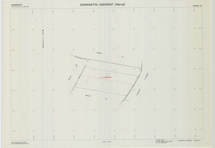 Dommartin-Varimont (51214). Section ZL échelle 1/2000, plan remembré pour 1978, plan régulier (calque)