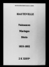 Hauteville. Naissances, mariages, décès 1833-1852