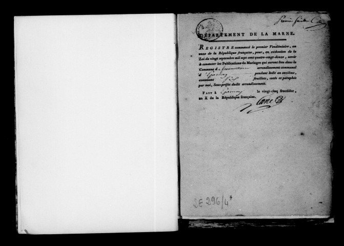 Fromentières. Publications de mariage, mariages an XI-1832