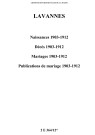 Lavannes. Naissances, décès, mariages, publications de mariage 1903-1912