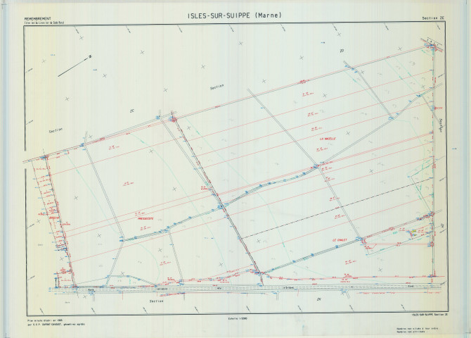 Isles-sur-Suippe (51299). Section ZE échelle 1/2000, plan remembré pour 1995, plan régulier de qualité P5 (calque).