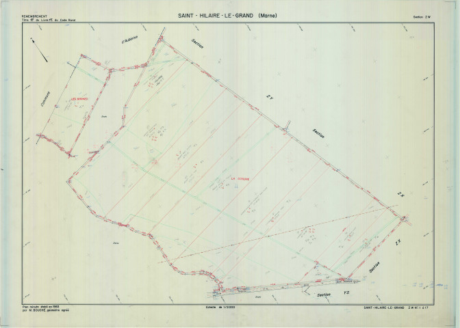 Saint-Hilaire-le-Grand (51486). Section ZW échelle 1/2000, plan remembré pour 1983, plan régulier (calque)