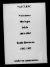 Vauclerc. Naissances, mariages, décès et tables décennales des naissances, mariages, décès 1893-1902