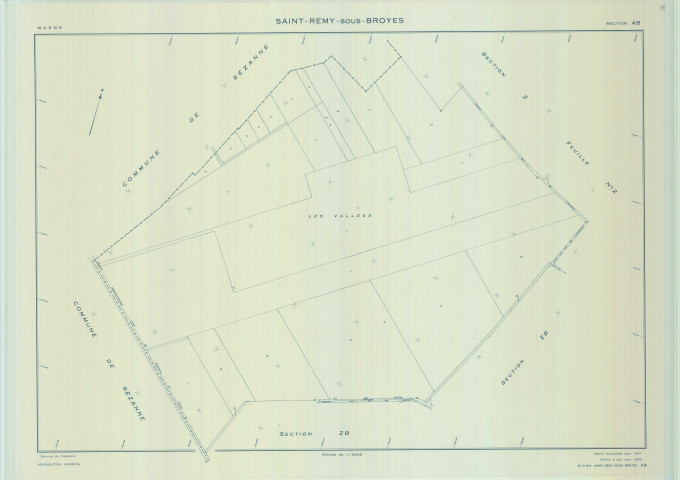 Saint-Remy-sous-Broyes (51514). Section AB 1 échelle 1/2000, plan renouvelé pour 01/01/1961, régulier avant 20/03/1980 (calque)