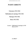 Passy-Grigny. Naissances, publications de mariage, mariages, décès 1913-1922