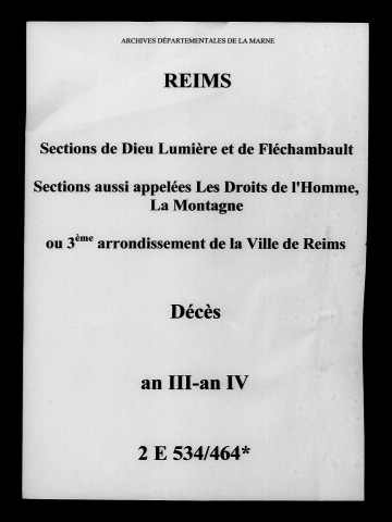 Reims. 3ème arrondissement. Décès an III-an IV