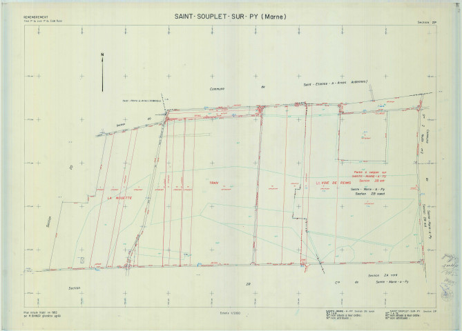 Sainte-Marie-à-Py (51501). Section ZP échelle 1/2000, plan remembré pour 1982, plan régulier (calque)