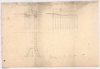 Route n° 4 de Paris à Strasbourg : plan coupe et élévation d’un pont à reconstruire à neuf dans le village de La Chaussée sur le ruisseau du Fiont entre Chaalons et Vitry, 1784.