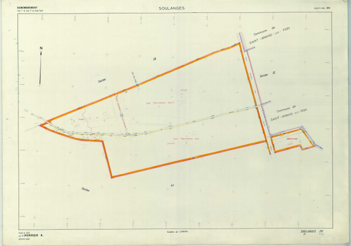 Soulanges (51557). Section ZD échelle 1/2000, plan remembré pour 1977, plan régulier (papier armé)